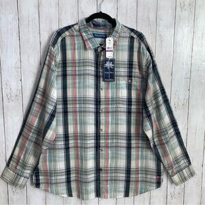 Tommy Bahama Tortola Casual Plaid Shirt Men XXL Indigo Palms Hazy Fade Check NWT